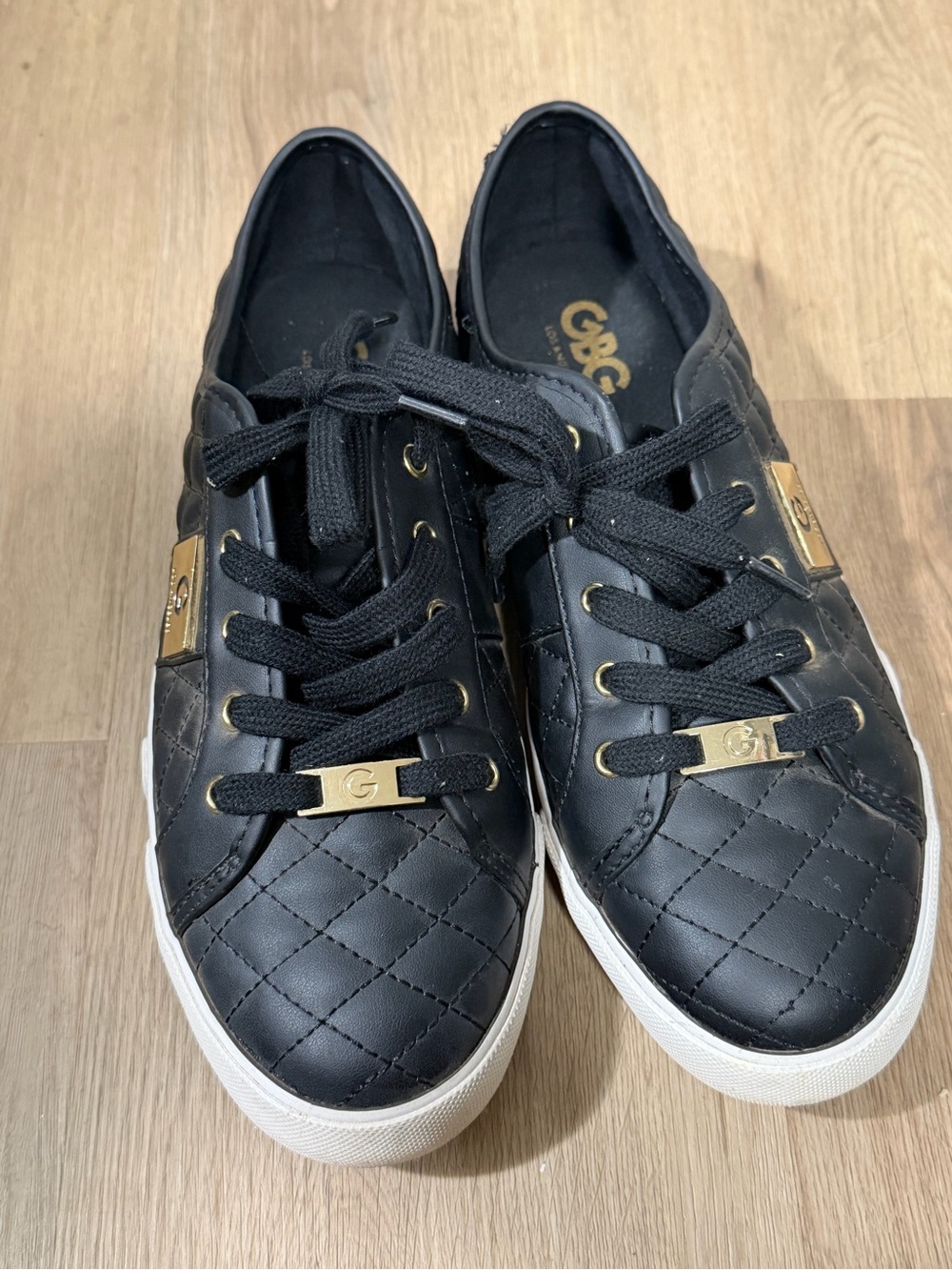 G by Guess Black Quilted Sneakers with Gold Hardware